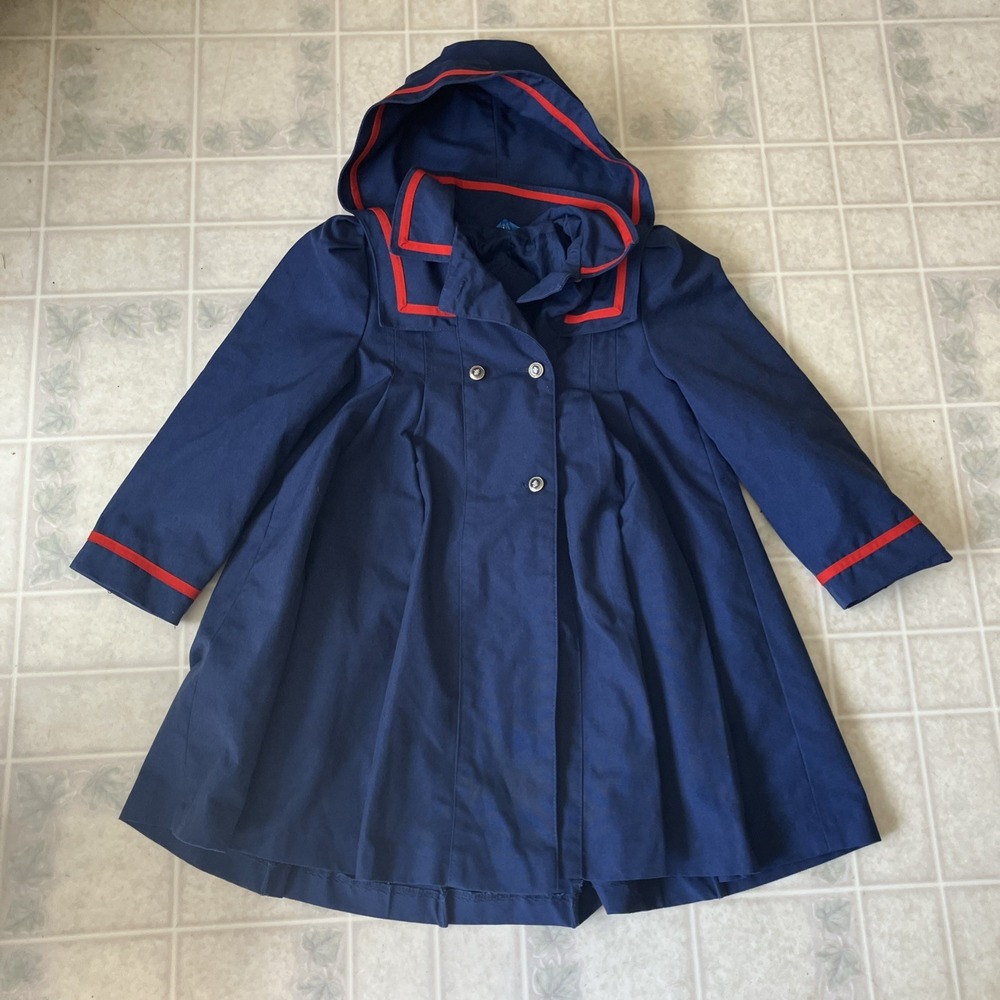 Vintage Rothschild Coat Blue Pea Coat Sailor Nautical Made USA Sz 6X Hooded